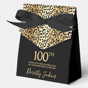 100th Birthday Gold Leopard Print Thank You Favour Box