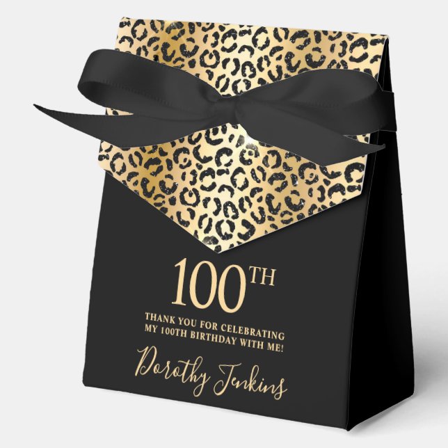 100th Birthday Gold Leopard Print Thank You  Favour Box (Front)