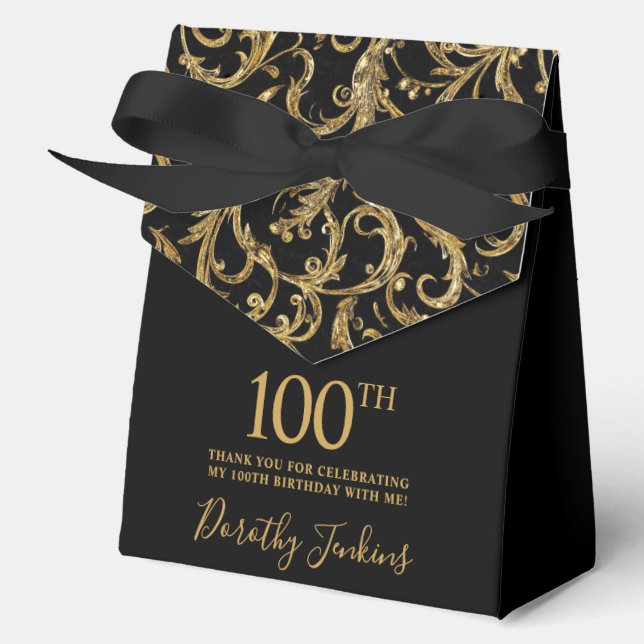100th Birthday Gold Swirls Thank You  Favour Box (Front)