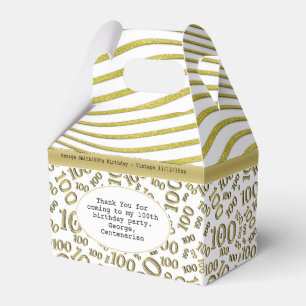 100th Birthday Gold/White Number Pattern Favour Box