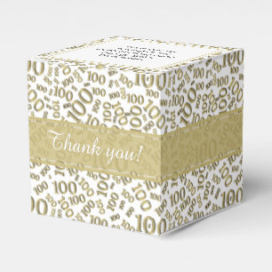 100th Birthday Gold/White Random Number Pattern Favour Box