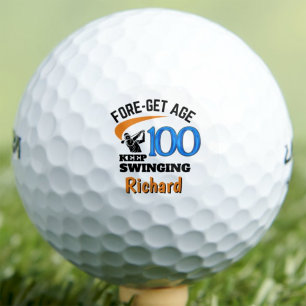 100th Birthday Golf Ball 100 Years Funny Gift Blue