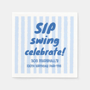 100th Birthday Golf Bold Blue Typography Stripes Napkin