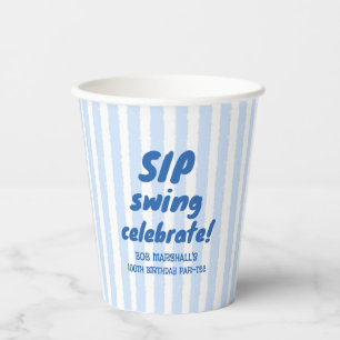 100th Birthday Golf Bold Blue Typography Stripes Paper Cups