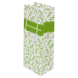 100th Birthday Green/White Random Number Pattern Wine Gift Bag
