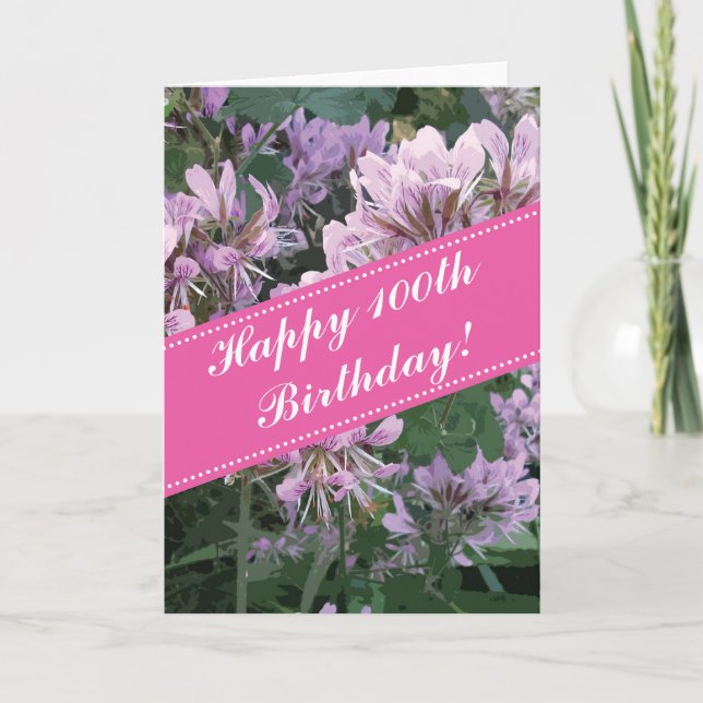 100th Birthday greeting card with pink flowers (Front)
