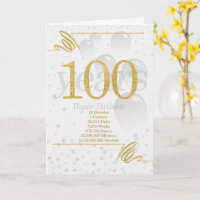 100th Birthday in Days Weeks Minutes with Name
