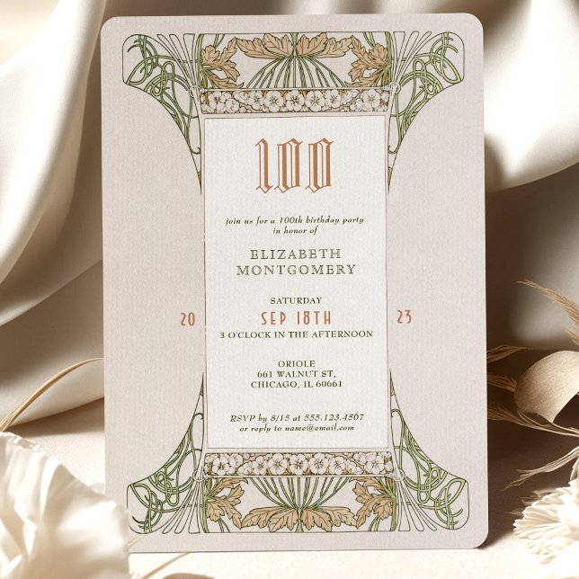 100th Birthday Invitation Art Nouveau by Mucha (Creator Uploaded)