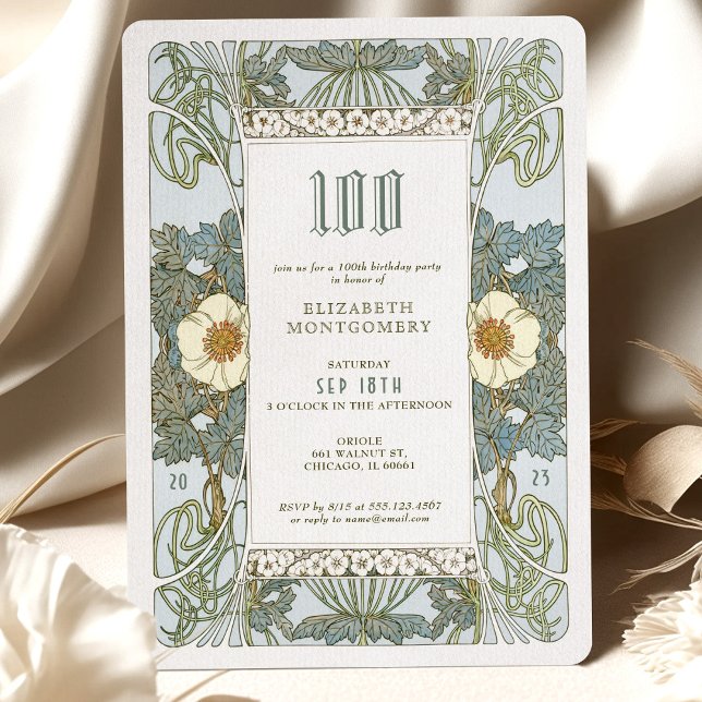 100th Birthday Invitation Art Nouveau by Mucha (Creator Uploaded)