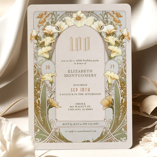 100th Birthday Invitation Art Nouveau by Mucha (Creator Uploaded)