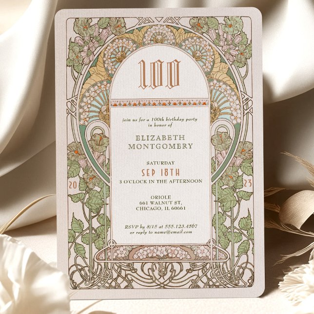 100th Birthday Invitation Art Nouveau by Mucha (Creator Uploaded)