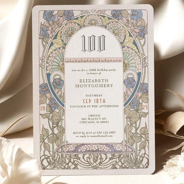 100th Birthday Invitation Art Nouveau by Mucha (Creator Uploaded)