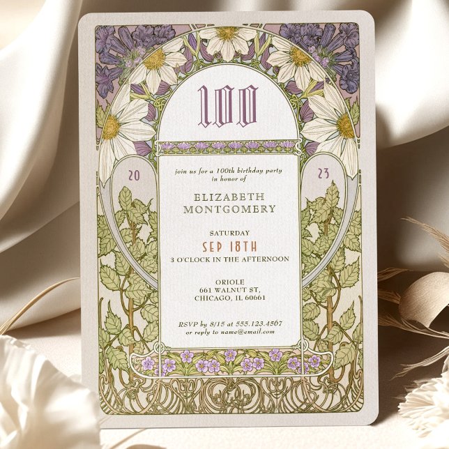 100th Birthday Invitation Art Nouveau Daisies (Creator Uploaded)