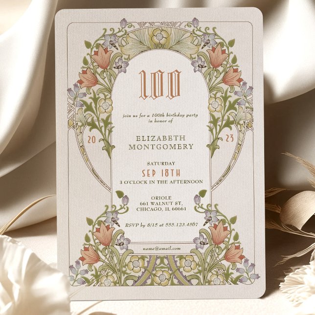 100th Birthday Invitation Art Nouveau W. Morris (Creator Uploaded)