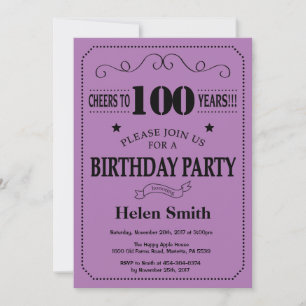 100th Birthday Invitation Black and Purple