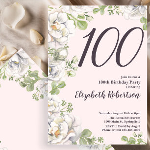 100th Birthday Invitation Blush Pink Floral Peony