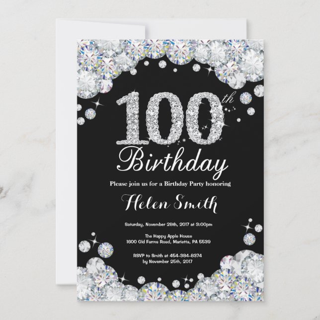 100th Birthday Invitation Chalkboard Diamond (Front)