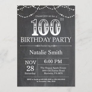 100th Birthday Invitation Chalkboard String Lights