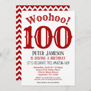 100th Birthday Invitation Mens Red Black