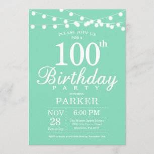 100th Birthday Invitation Mint Green