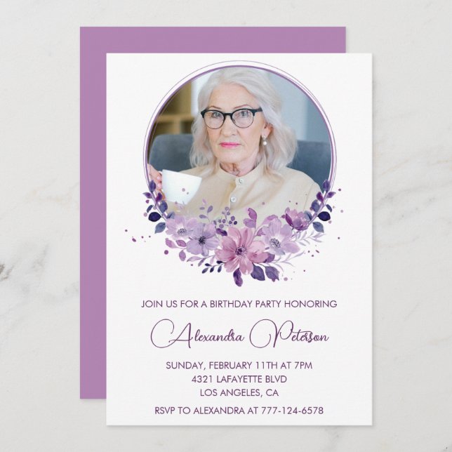 100th birthday invitation Photo Floral Boho (Front/Back)