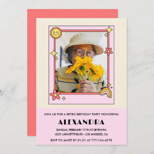 100th birthday invitation Retro Groovy Pink Floral