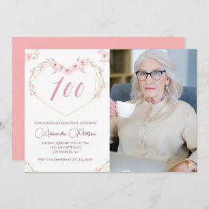 100th birthday invitations Boho Floral Photo