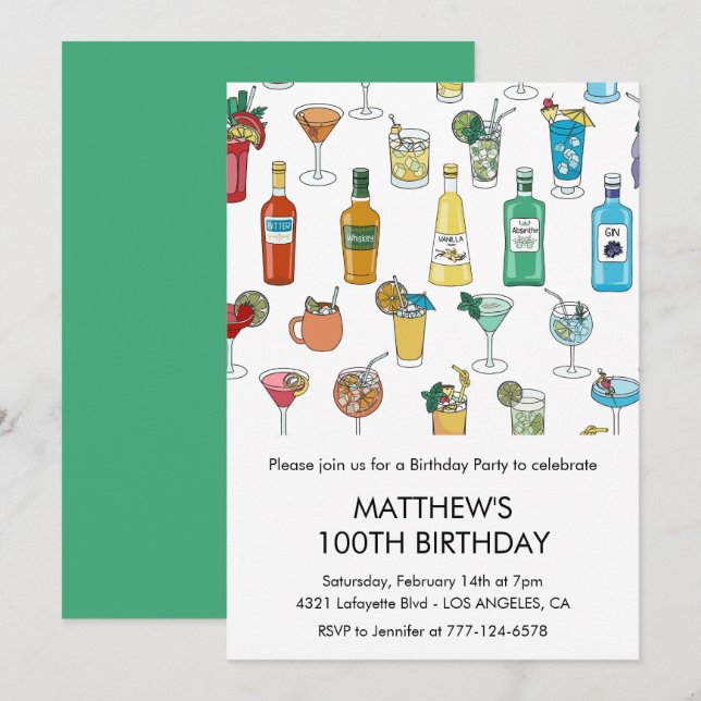 100th birthday invitations Cocktail Contemporary (Front/Back)
