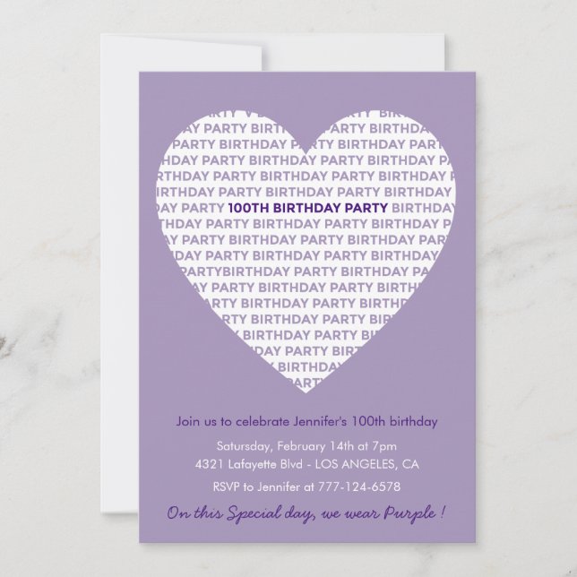 100th birthday invitations Heart Modern (Front)