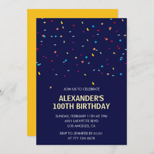 100th birthday invitations Men Confetti Modern