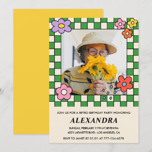 100th birthday invitations Retro Groovy Flowers