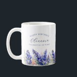 100th Birthday July Birth Flower Gift Custom Coffee Mug<br><div class="desc">Elegant summer watercolor blue larkspur flowers create a beautiful floral border at the bottom of this July Birth Flower gift. Larkspur or delphinium flowers are the July birth flower. A trendy font combination gives it a modern aesthetic. All of the text is editable.</div>