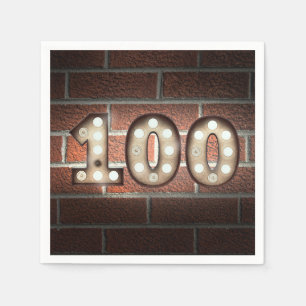 100th birthday marquee sign on brick wall napkin