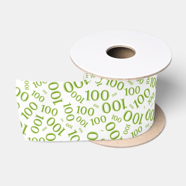 100th Birthday Modern Number Pattern Green/White Satin Ribbon (Spool)