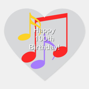 100th Birthday Music Notes Heart Sticker