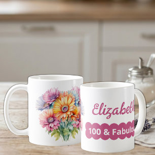 100th birthday name gerbera flowers pink coffee mug