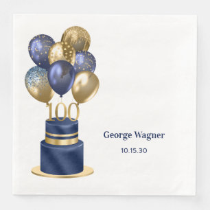 100th Birthday Navy Blue Balloon Cake Napkin