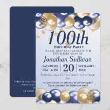 100th Birthday Navy Gold Balloons Party