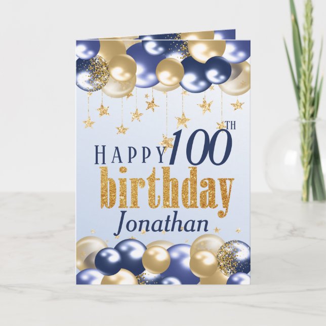 100th Birthday Navy Gold Glitter  Card (Front)