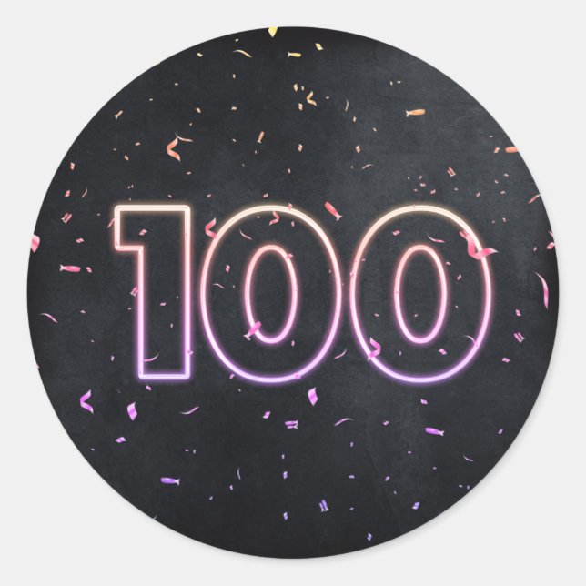 100th Birthday Neon Sign On BlackSti Classic Round Sticker (Front)