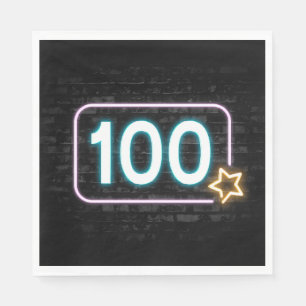 100th Birthday Neon Sign On Brick Napkin