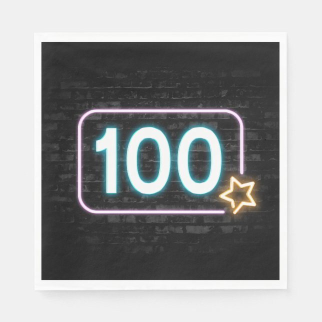 100th Birthday Neon Sign On Brick Napkin (Front)