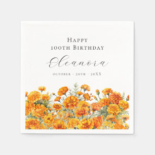 100th Birthday October Birth Flower Marigold Napkin