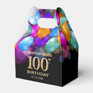 100th Birthday Party Black and Gold Balloons Favour Box