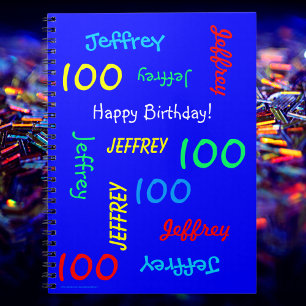 100th Birthday Party Blue Guest Book, Repeat Name  Notebook