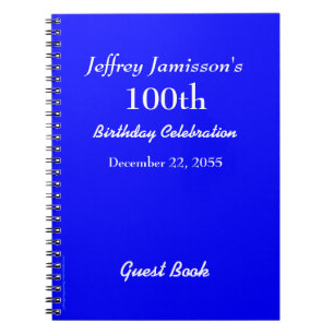 100th Birthday Party Blue Name spiral Guest Notebook