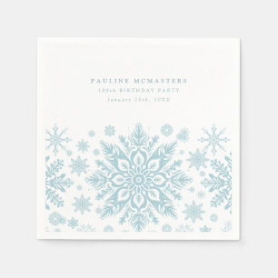 100th Birthday Party Blue White Snowflake Winter Napkin