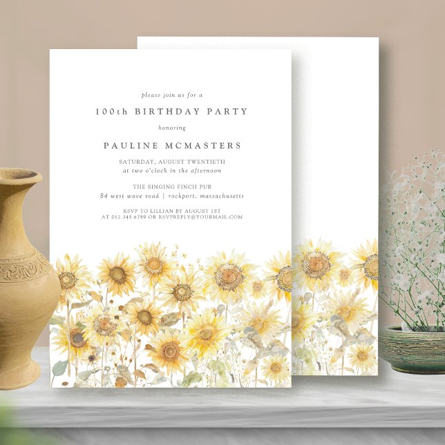 100th Birthday Party Boho Summer Sunflower Garden Invitation (Creator Uploaded)