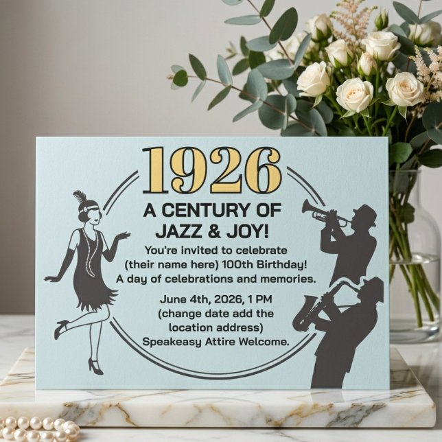 100th Birthday Party Card 1920s Speakeasy Flapper (Creator Uploaded)
