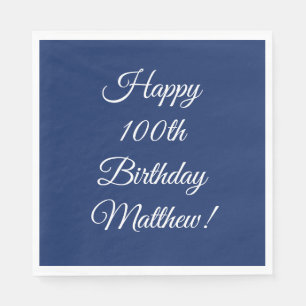 100th Birthday Party Celebration Blue Napkin